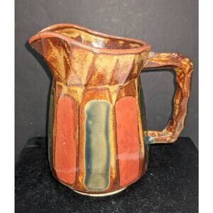 Vintage Inarco Japan Stoneware Pitcher Red Orange Green Rustic Glaze MCM